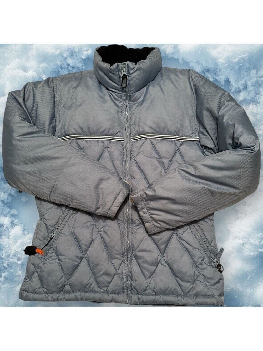 Winter Feather Down Ski Jacket Womens Small Blue Coat Zip Pockets POWDER ROOM